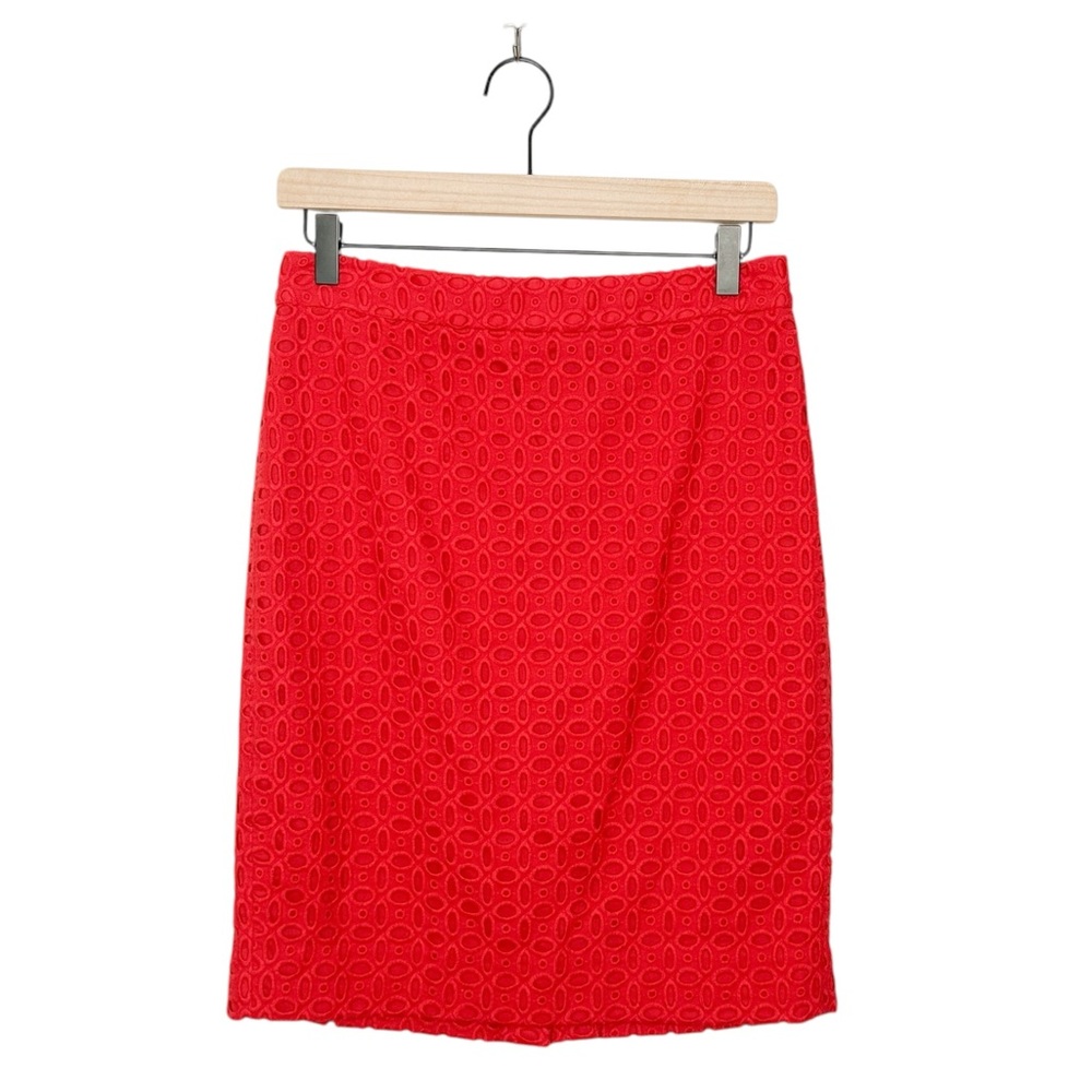 J. Crew The Pencil‎ Skirt Red Lace Business Casual Career Skirt 2